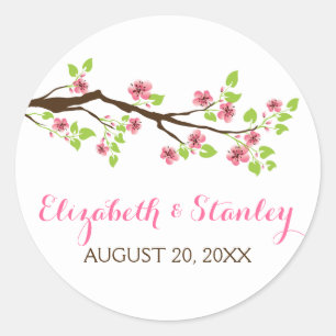 Tak met roze kersenbloesem lente bruiloft ronde sticker
