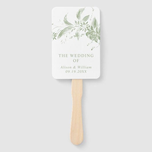 Tak met salie groene bloemen bruiloft programma handwaaier (Voorkant)