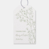Tak met salie groene bloesems monochrome bruiloft cadeaulabel (Achterkant)