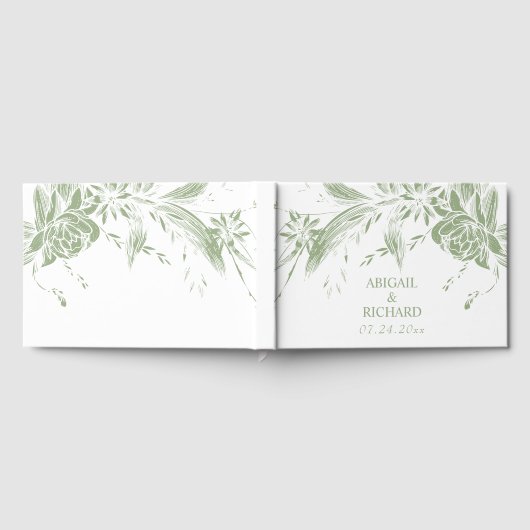 Tak met salie groene en witte bloemen bruiloft gastenboek (Volledig)