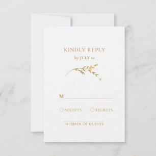 Tak Minimalistische Witte en Gouden Bladeren Trouw RSVP Kaartje