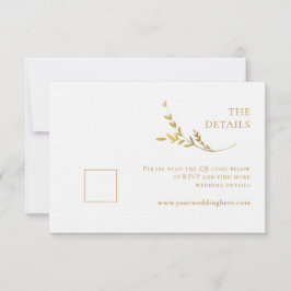 Tak minimalistische witte en gouden bruiloft behui RSVP kaartje