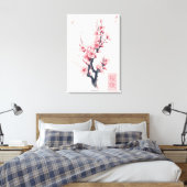tak van de Japanse kersenboom met sakura-bloemen Canvas Afdruk (Insitu (Slaapkamer))