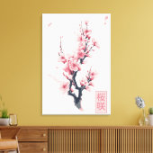 tak van de Japanse kersenboom met sakura-bloemen Canvas Afdruk (Insitu (Woonkamer))