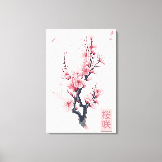 tak van de Japanse kersenboom met sakura-bloemen Canvas Afdruk (Voorkant)
