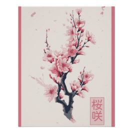 tak van de Japanse kersenboom met sakura-bloemen Perfect Poster