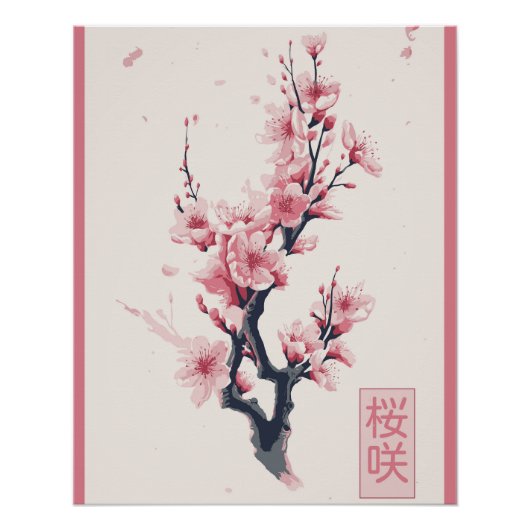 tak van de Japanse kersenboom met sakura-bloemen Perfect Poster (Voorkant)