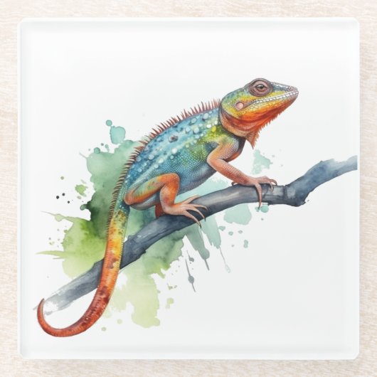 Tak van kleuren: Chameleon Art Glazen Onderzetter (Voorkant)