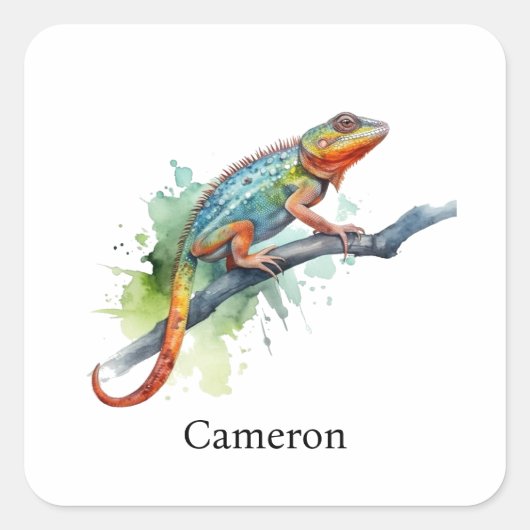 Tak van kleuren: Chameleon Art Vierkante Sticker (Voorkant)