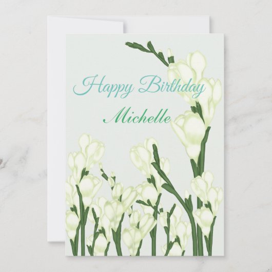 Tak van witte Freesia. Feestdagenkaart (Voorkant)