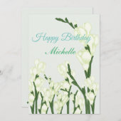 Tak van witte Freesia. Feestdagenkaart (Voorkant / Achterkant)