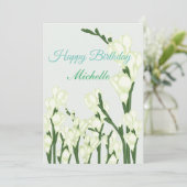 Tak van witte Freesia. Feestdagenkaart (Staand voorkant)