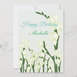 Tak van witte Freesia. Feestdagenkaart