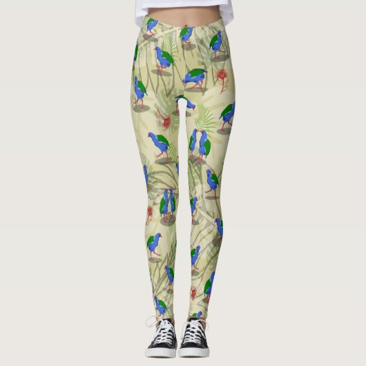 Takahe NZ / Aotearoa vogels Patroon Leggings (Voorkant)