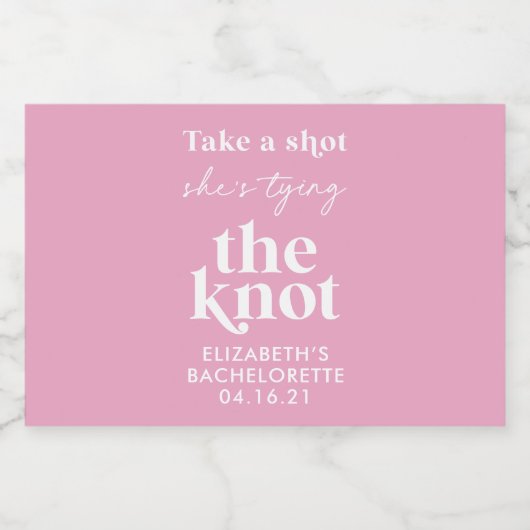 Take a Shot Ze bindt de knoop Bachelorette Likeurfles Etiket (Enkel label)