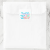 Take Care Pastel Ocean Glossy Text Vierkante Sticker (Tas)