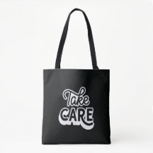 Take Care Tote Bag | Minimalistische Zwarte Esthet
