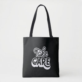 Take Care Tote Bag | Minimalistische Zwarte Esthet