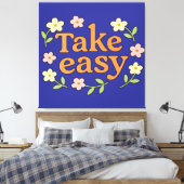Take Easy: Positive Retro Floral Illustration Canvas Afdruk (Insitu (Slaapkamer))