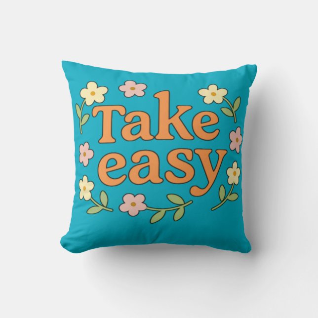 "Take Easy": Positive Retro Floral Illustration Kussen (Voorkant)