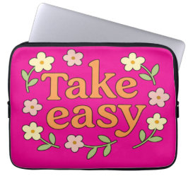 Take Easy: Positive Retro Floral Illustration Laptop Sleeve