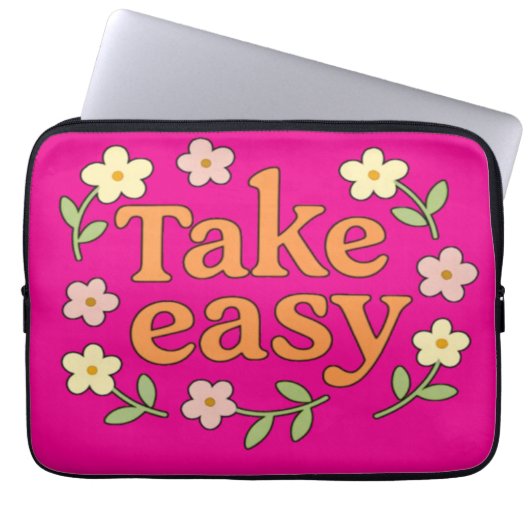 Take Easy: Positive Retro Floral Illustration Laptop Sleeve (Voorkant)