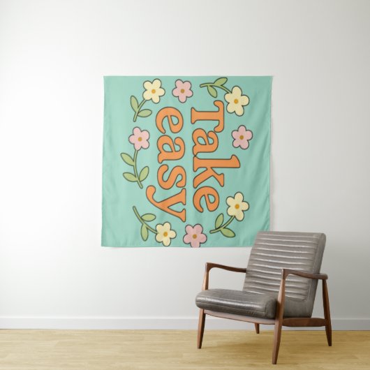 "Take Easy": Positive Retro Floral Illustration Wandkleed (In Situ (horizontaal))