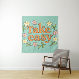 "Take Easy": Positive Retro Floral Illustration Wandkleed