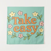 "Take Easy": Positive Retro Floral Illustration Wandkleed (Voorkant)