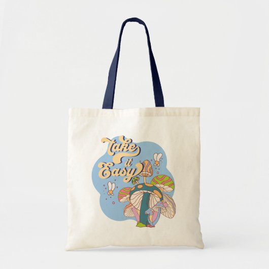 Take It Easy – Retro Psychedelic Mushroom Tote Bag (Voorkant)