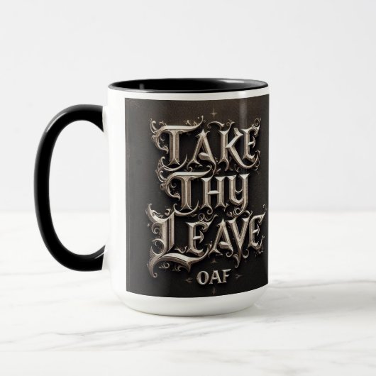 'Take Thy Leave, Oaf' middeleeuwse koffie Mok Cup (Links)