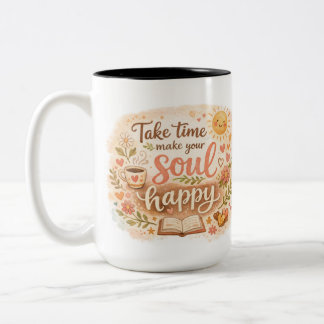 Take Time Make Your Soul Happy Self Care Mug Gift Tweekleurige Koffiemok