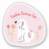 "Take Time" schattige hond geïllustreerd bleke roz Sticker (Voorkant)