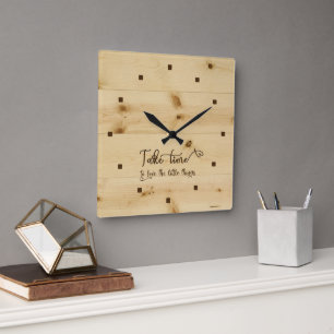 Take Time Wood Background Acrylic Wall Clock Vierkante Klok