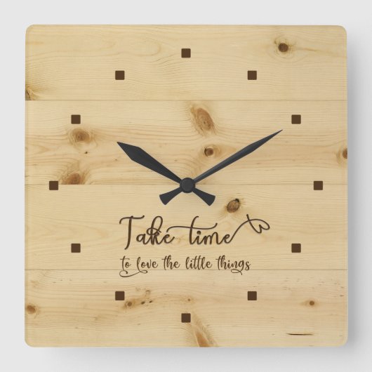 Take Time Wood Background Acrylic Wall Clock Vierkante Klok (Voorkant)