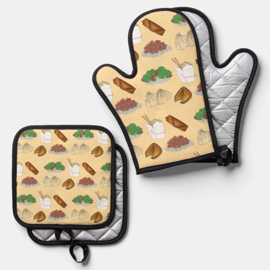 Takeaway Chinese Restaurant Takeout Food Cuisine Ovenwant & Pannenlap Set (Voorkant / Achterkant)