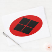 Takeda kamon Japanse samurai clan zwart op rood Ovale Sticker (Envelop)