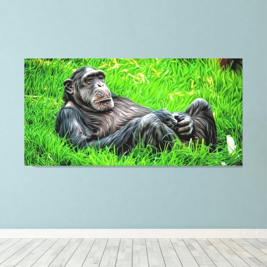 Take'n It Easy Cool Chimp Unieke Elegante Fotokuns Canvas Afdruk (Insitu (Houten vloer))