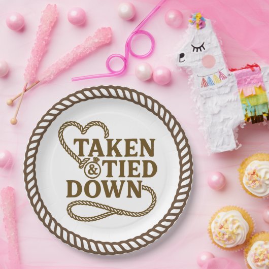 Taken & Tied Down Country Westerne Bachelorette Papieren Bordje (Feest)