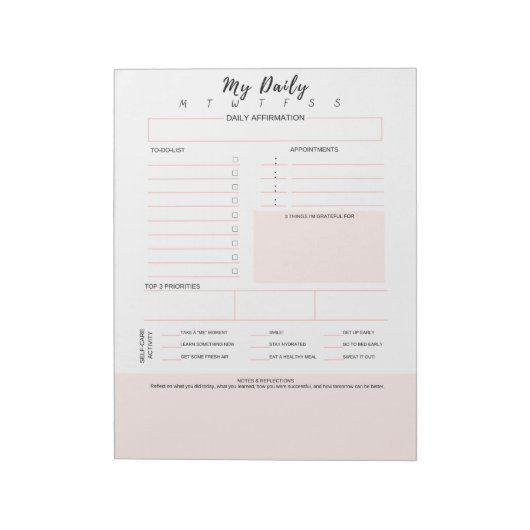 takenlijst, bevestigingschecklist | Zelfzorg Notitieblok (Linkerzijde)