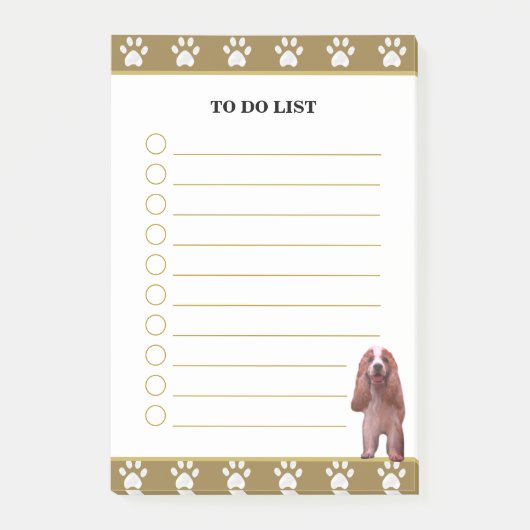 Takenlijst & Cocker Spaniel Hond met Pootpatroon Post-it® Notes (Voorkant)