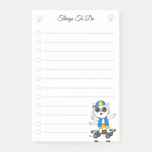 Takenlijst & Cute Skater Kat Post-it Notities Post-it® Notes (Voorkant)