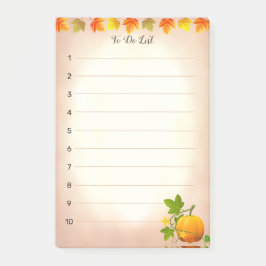 Takenlijst, herfstbladeren en pompoen op rol post-it® notes