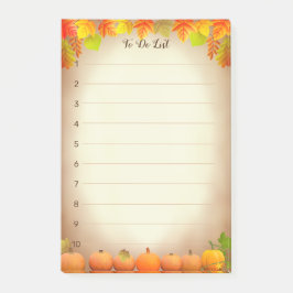 Takenlijst, herfstbladeren en pompoenen op rol post-it® notes