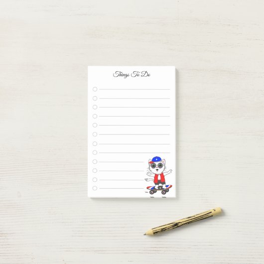 Takenlijst & Mooie Skaterkat Post-it® Notes (Op bureau)