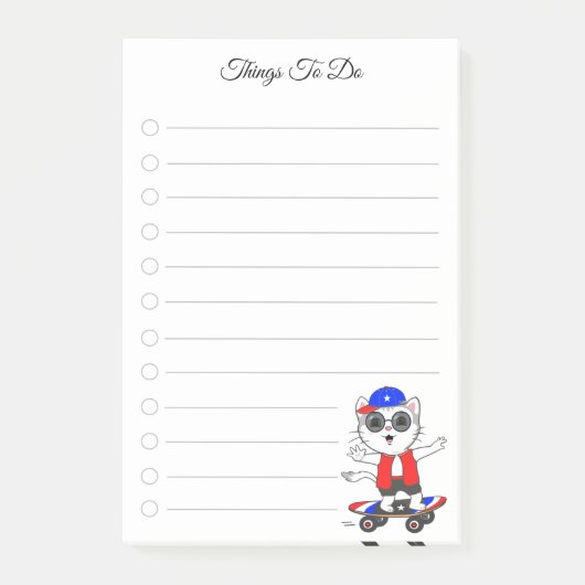 Takenlijst & Schattige Skater Kat Post-it® Notes (Voorkant)