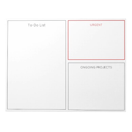 Takenlijst, Urgentielijst en Projectsecties Notitieblok (Voorkant)