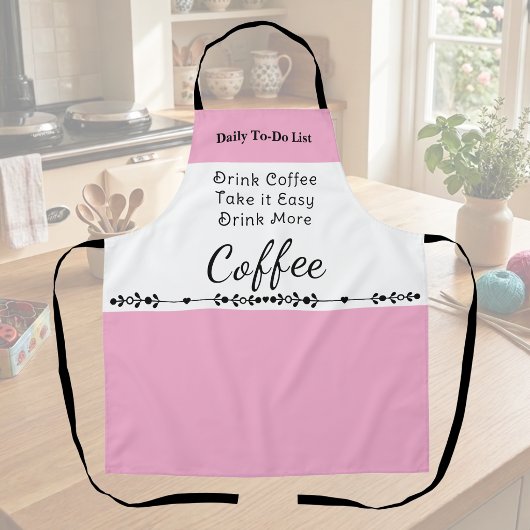 Takenlijst voor koffieliefhebbers wit roze schort