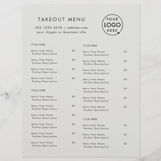 Takeout | Gray Logo Restaurant Takeaway Menu (Voorkant)