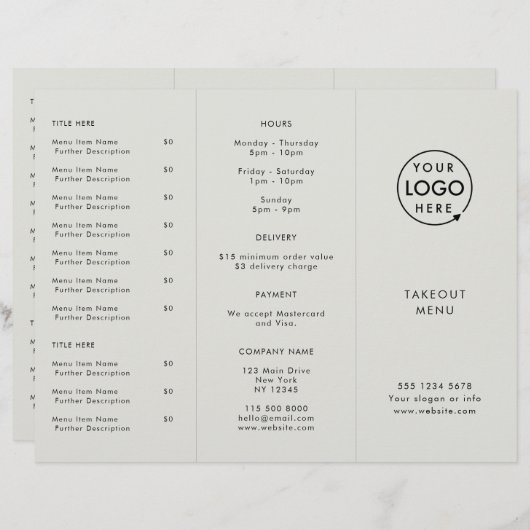 Takeout | Gray Logo Restaurant Takeaway Menu (Voorkant / Achterkant)
